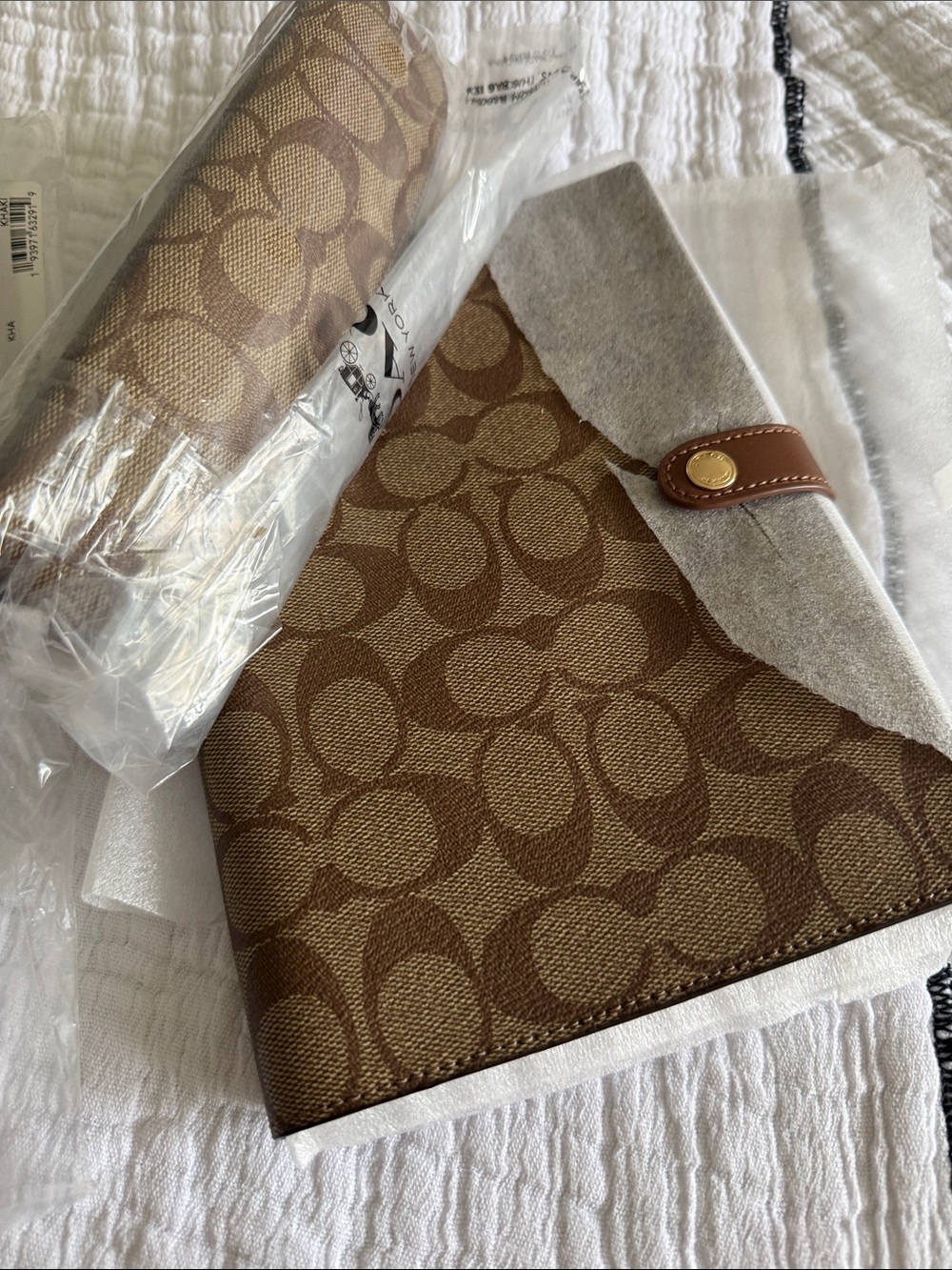 Coach Brown Signature Canvas Snap notebook and matching pen case